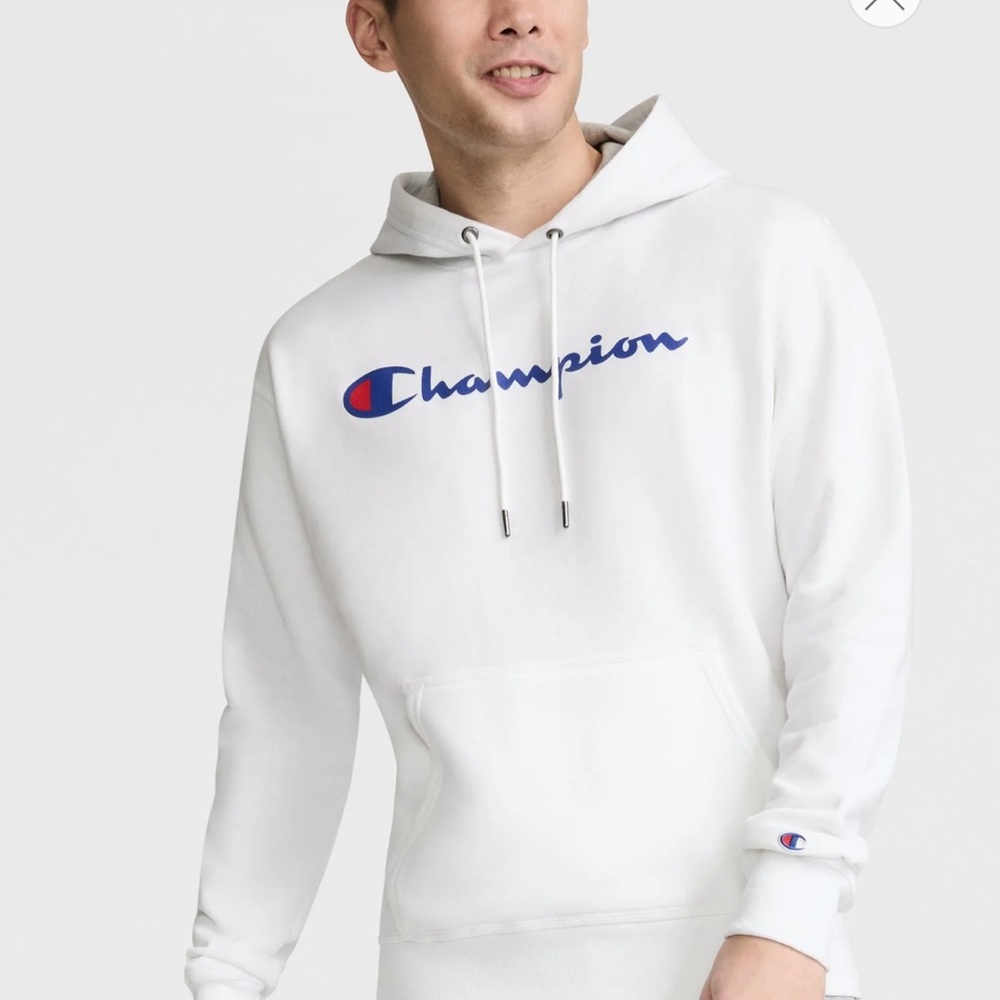 Champion White Hoodie with Blue Logo